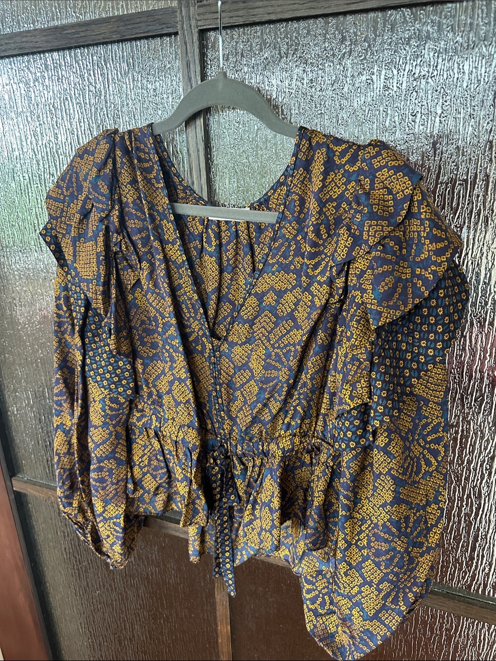 Ulla Johnson Indra Blouse Woven Puff-Sleeve Peplum Top in Navy Sz 10 - Picture 7 of 10